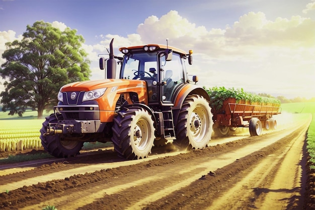 Photo agricultural tractor on the road