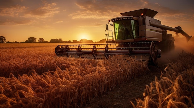 Foto agricoltura mietitrebbiatrice nel campo di mais ai generativa