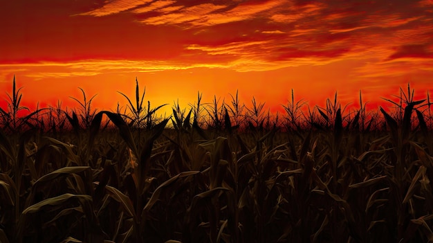 Agriculture corn field silhouette