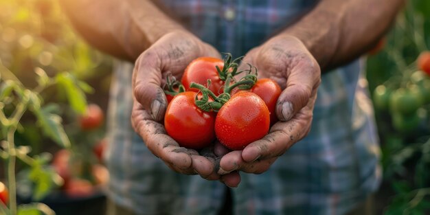 Agriculture farm with his products in the hands