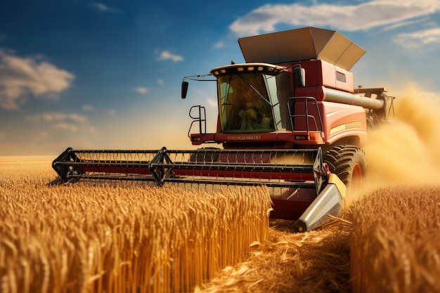 Agriculture industrial combine harvester in action