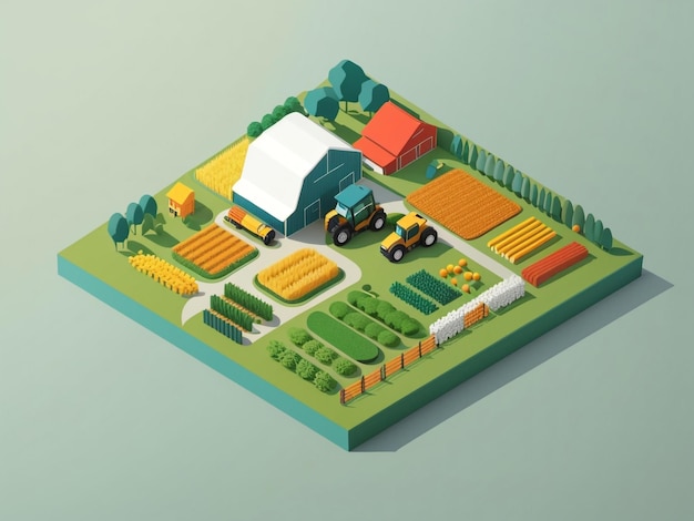 이소메트릭 미니멀리스틱 및 플래트 터 디자인의 농업