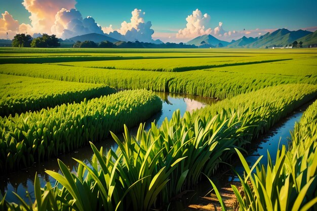 Photo agriculture planting paddy rice grain farm field wallpaper background nature landscape