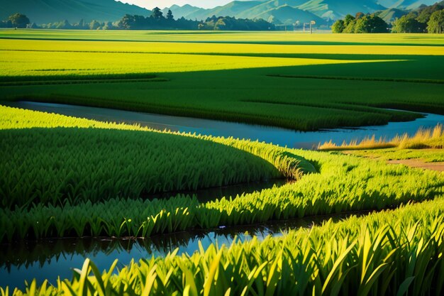 Photo agriculture planting paddy rice grain farm field wallpaper background nature landscape