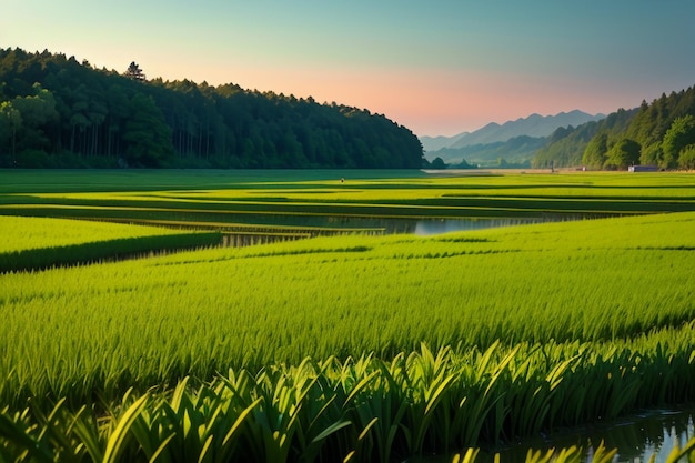 Photo agriculture planting paddy rice grain farm field wallpaper background nature landscape