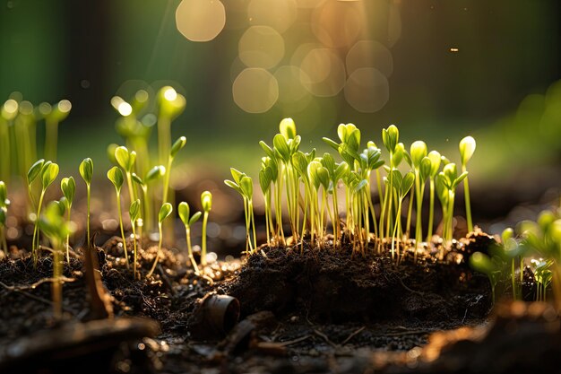 写真 農業 苗を植える 草の種を植えることをお勧めします 発芽した種子の列