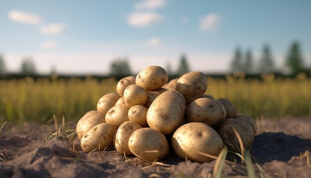 Agriculture raw potato harvest fresh dirt outdoors healthy eating gardening generated by artificial intelligence