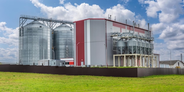 Agro silos on agroindustrial complex and grain drying and seeds cleaning line