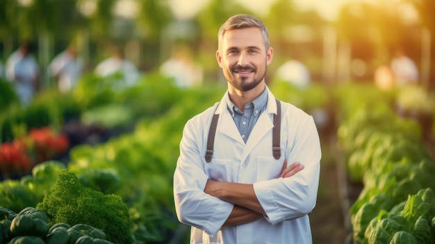 Agrochemist or agrobiologist profession portrait on blurred background