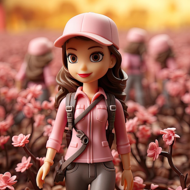 Agronomist doll in pink in pink environment