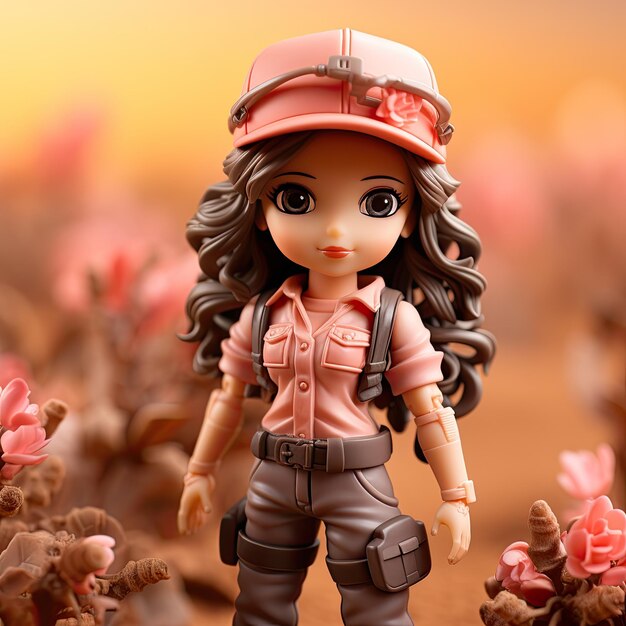 Agronomist doll in pink in pink environment