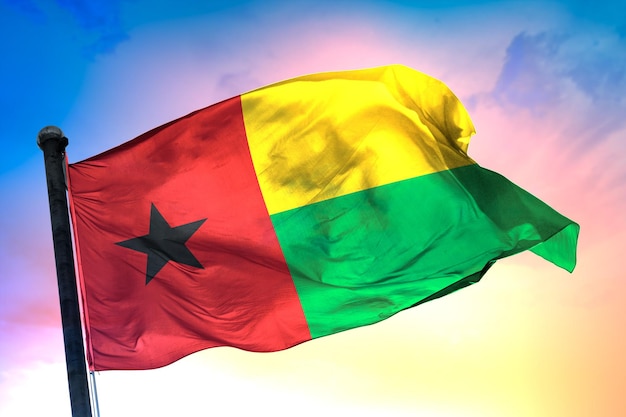 アギニアビサウの国旗 3 d 旗と色の背景