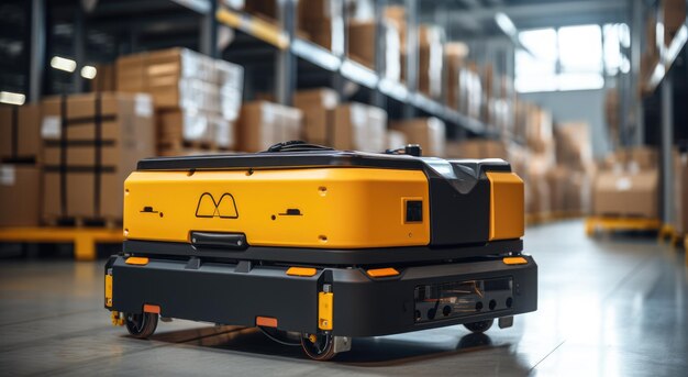 Photo agv automated guided vehicle in warehouse logistics