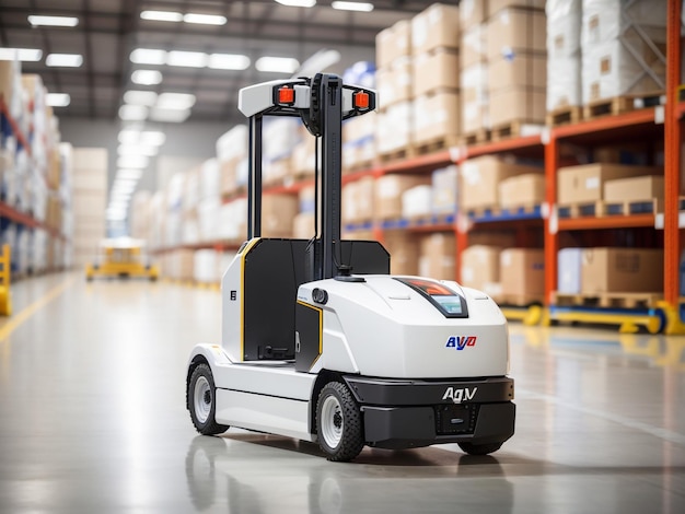 Photo agv automated guided vehicle in warehouse logistics