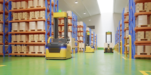 AGV Forklift Trucks-Transport More with Safety in warehouse,3D rendering