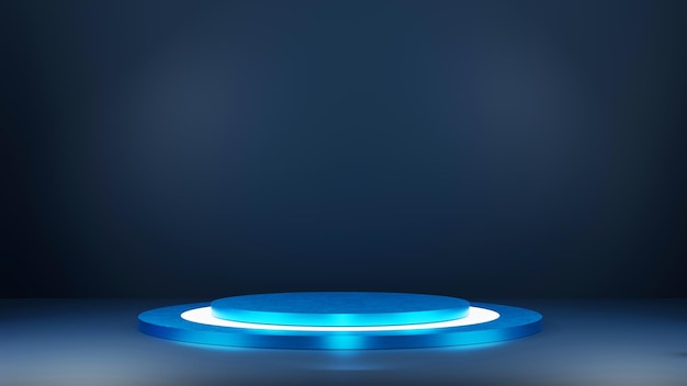 AH 3d rendering Product display podium decorated with a blue color background