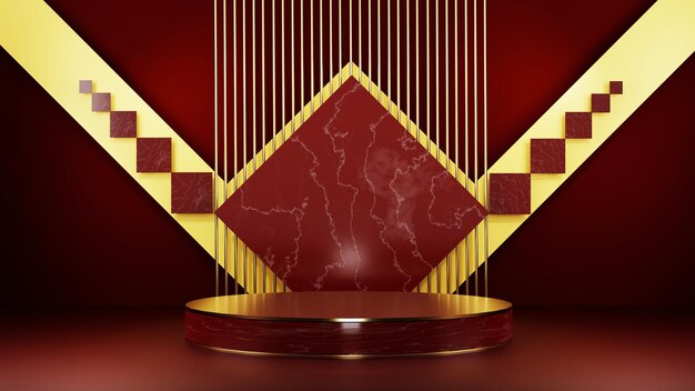 AH Abstract background scene for cosmetic product and package presentation red color on gold