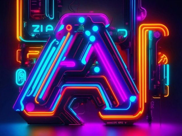 AI alphabet with colorful neon and technology network elements Generative AI Illustration