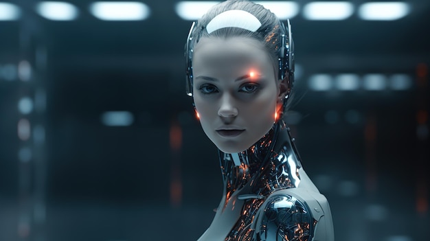 Ai android of Futuristic A humanoid robot with cinematic lighting Artificial Intelligence Concept