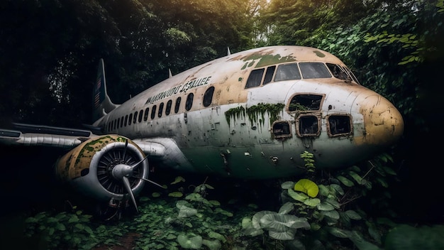 AI art airplane rust jungle wallpaper