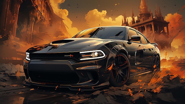 Искусственный черный Dodge Charger Hellcat