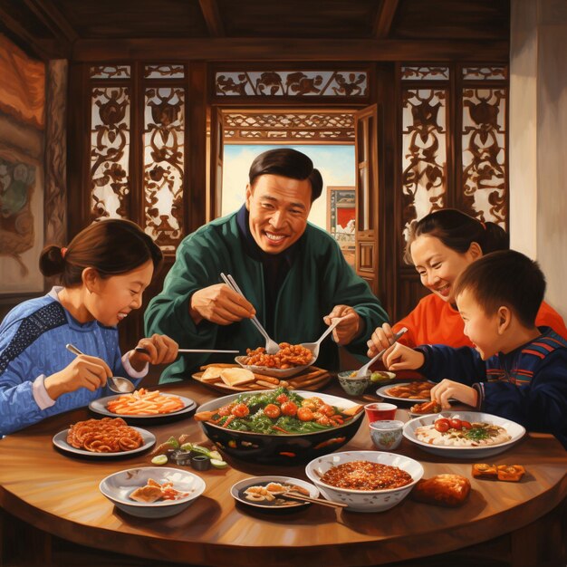 AI Art Chines Family having Lunch
