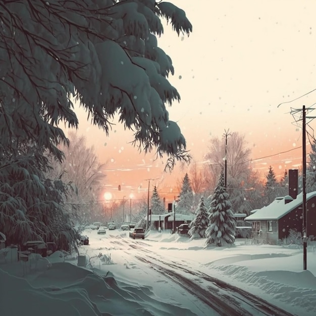 AI art Photo beautiful snow scene generative