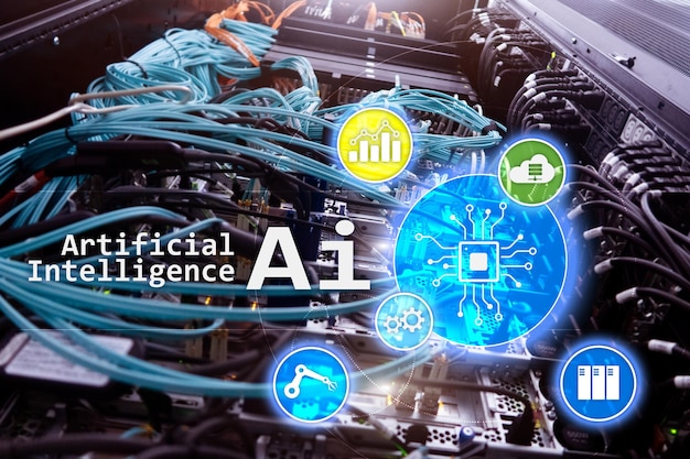 AI Artificial intelligence automation and modern information technology concept on virtual screen