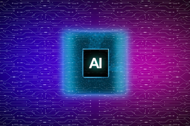 AI artificial intelligence concept Close up of microprocessor glowing on electronic circuit pattern background Futuristic innovative technologies 3D illustration