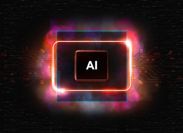 AI artificial intelligence concept CPU chip with neon lights on circuit board background Futuristic innovative technologies 3D rendering