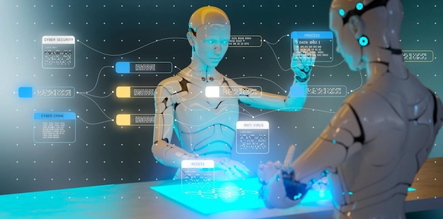 ai artificial intelligence cybersecurity network antivirus robot program platform virus protection futuristic modern digital computer network technology