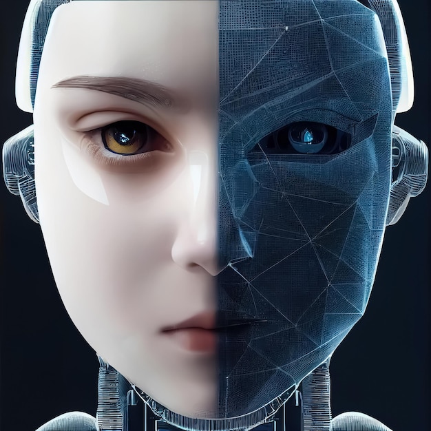 AI or artificial intelligence in humanoid head Technology future concept Digital 3D illustration