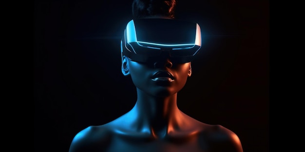 AI 인공 지능 여자 어두운 피부 VR 안경 가상 글로벌 세계를 입고