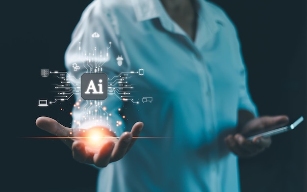 Ai assistant business show virtual graphic digital Internet connect Chatbot Chat with AI Artificial Intelligence Using command prompt for generates something Futuristic technology transformation