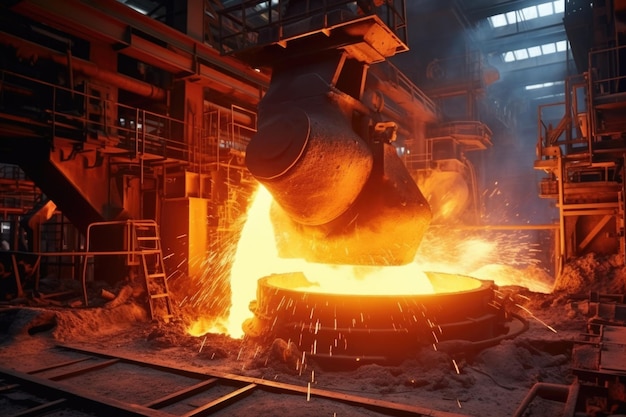 AI assisted metal pouring in industrial foundry factory