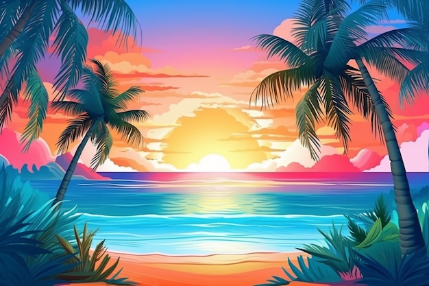 AI Beautiful Tropical Beach Palm Trees