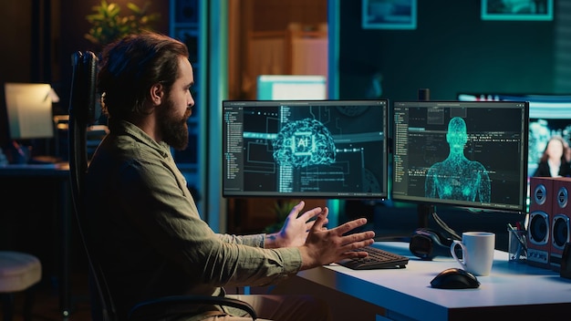 AI becoming sentient greeting IT admin human machine interaction concept