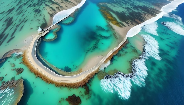 AI-beeld van het bekijken van het vliegtuig van het brede zeegebied