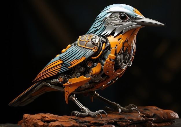 Ai bird Cyborg in the style of baroque scifi