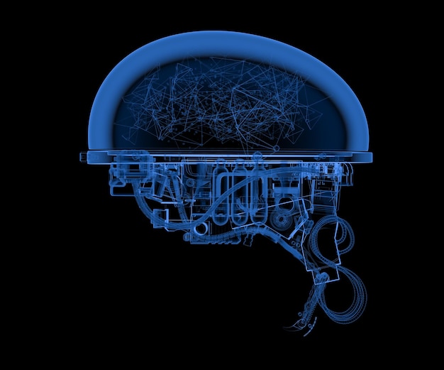 AI brain with 3d rendering xray electronic brain with connection line graphic