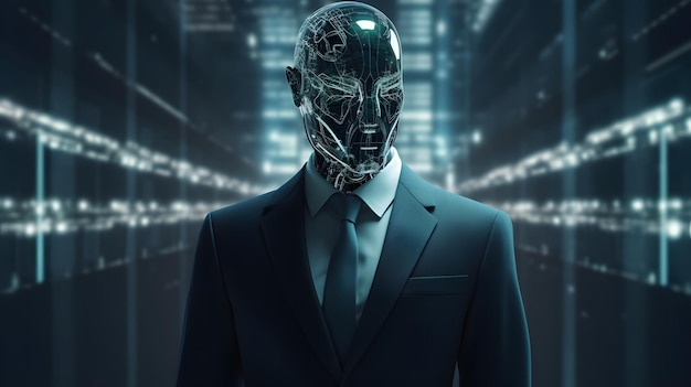 양복을 입은 AI 사업가 전문 기계 로봇 생성 AI