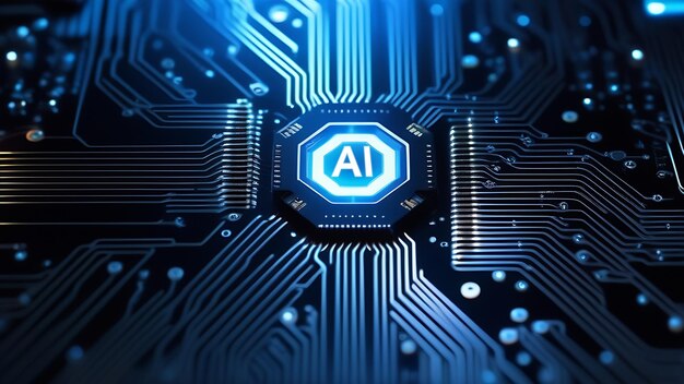 AI button chip on circuit Artificial intelligence neural network technology