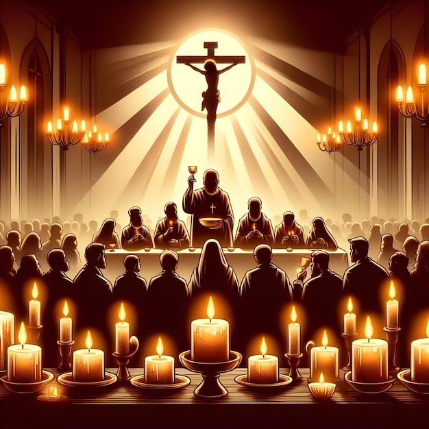 AI of caricature of believer in silhouette partaking the Lords supper communion ceremony