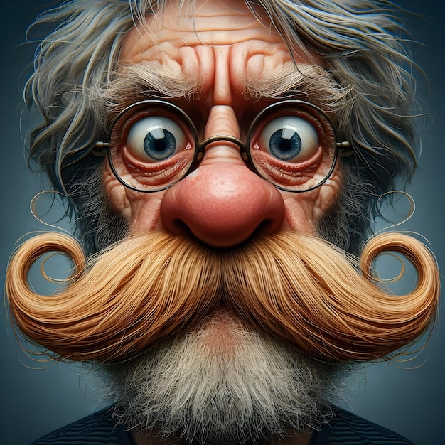 Photo ai of caricature portrait of a man with thick mustache and beard face