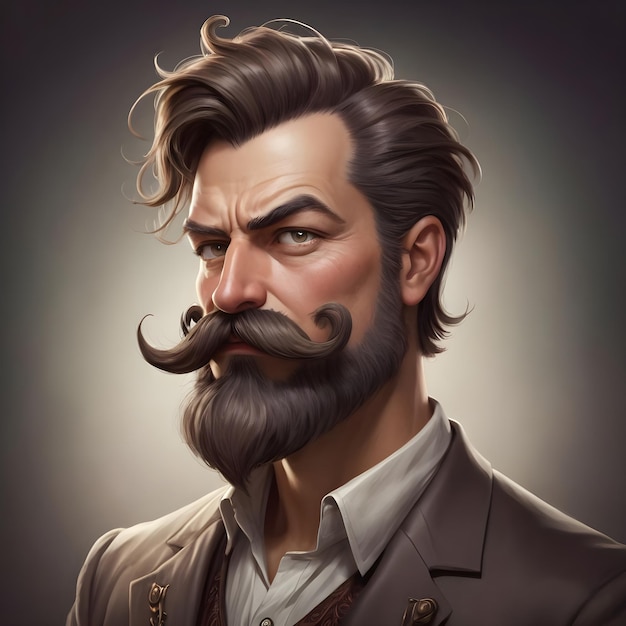 Photo ai of caricature portrait of a man with thick mustache and beard face