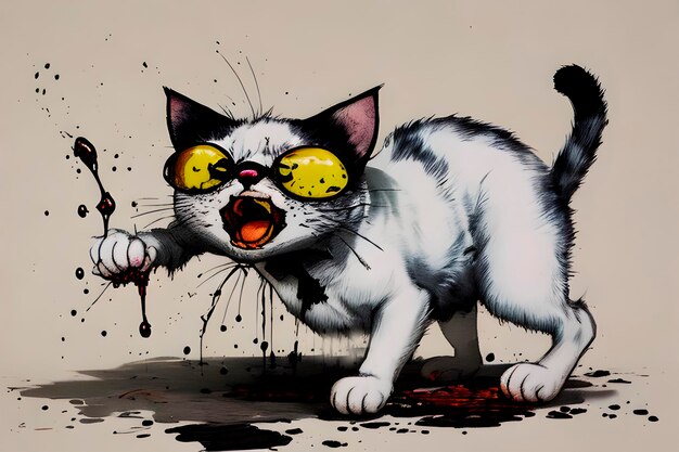 Photo ai of cartoon images of the crazy character of dog and cat in the style of ralph steadman