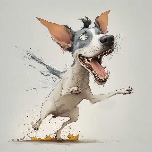 AI of cartoon images of the crazy character of dog and cat in the style of Ralph Steadman