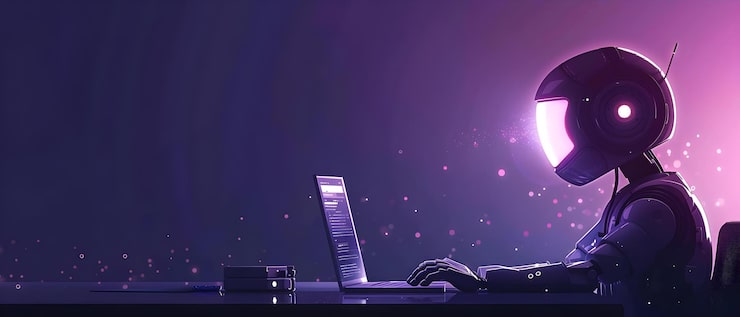 Photo ai chatbot assisting man with technology entering commands in prompt creating something concept technology assistance command line prompt ai chatbot programming tutorial handson learning