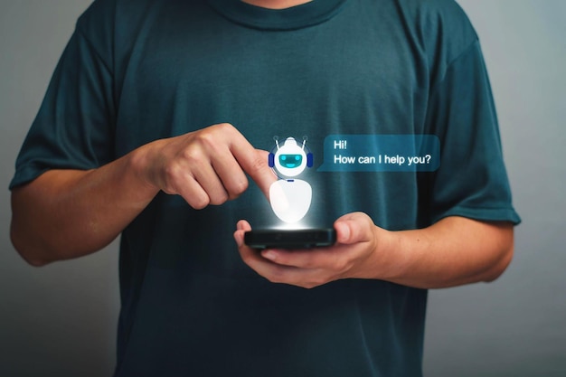 AI Chatbot intelligent digital business service application concept computer mobile application uses artificial intelligence chatbots automatically respond online messages to help customers instantly