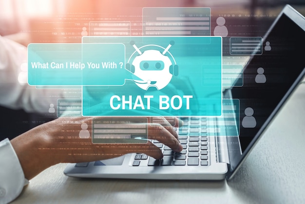 Foto concetto di applicazione del servizio clienti digitale intelligente ai chatbot.